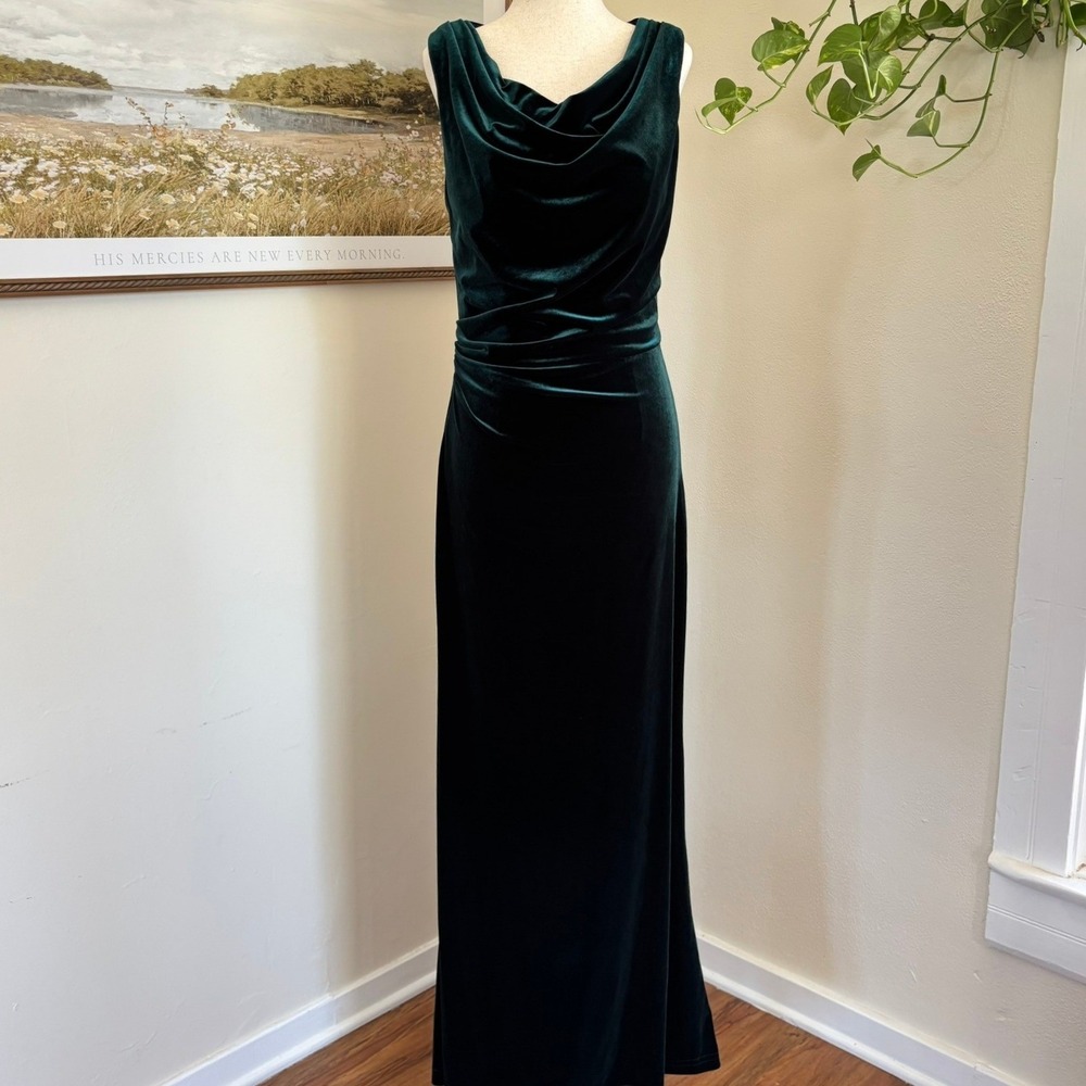Revelry Velvet Emerald Green Maxi Dress Cowl Neck Size 8